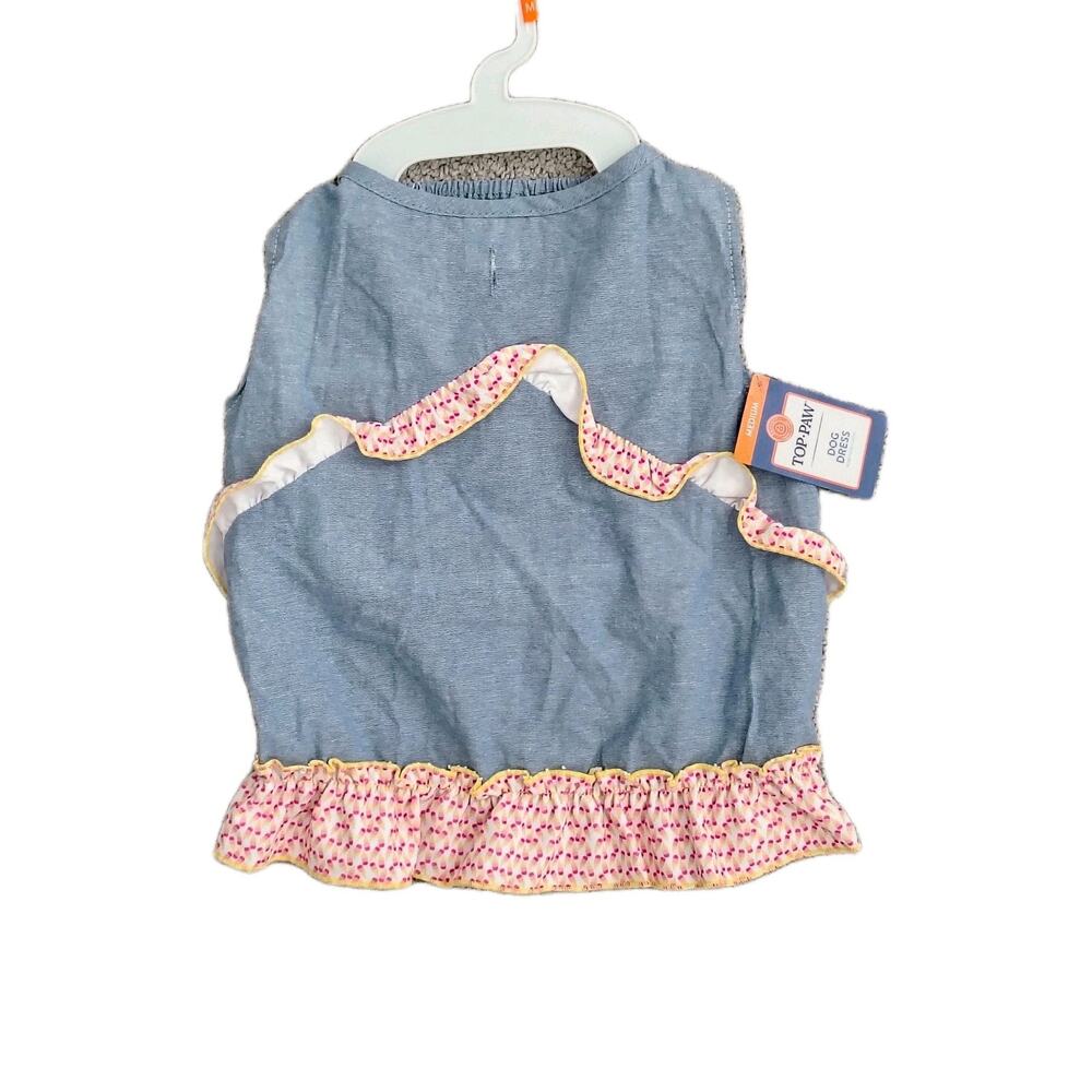 Top Paw Medium Denim Popsicle Ruffle Trim Dog Dress Summer NEW